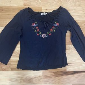 Y2K Blue Self Esteem Vintage Floral Embroidered Top Size: Large